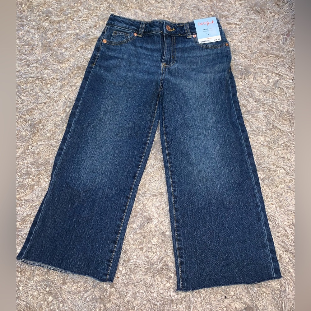 Cat & Jack Kid’s Wide Leg Stretch Blue Jeans Adjustable Waist size 7 NWT